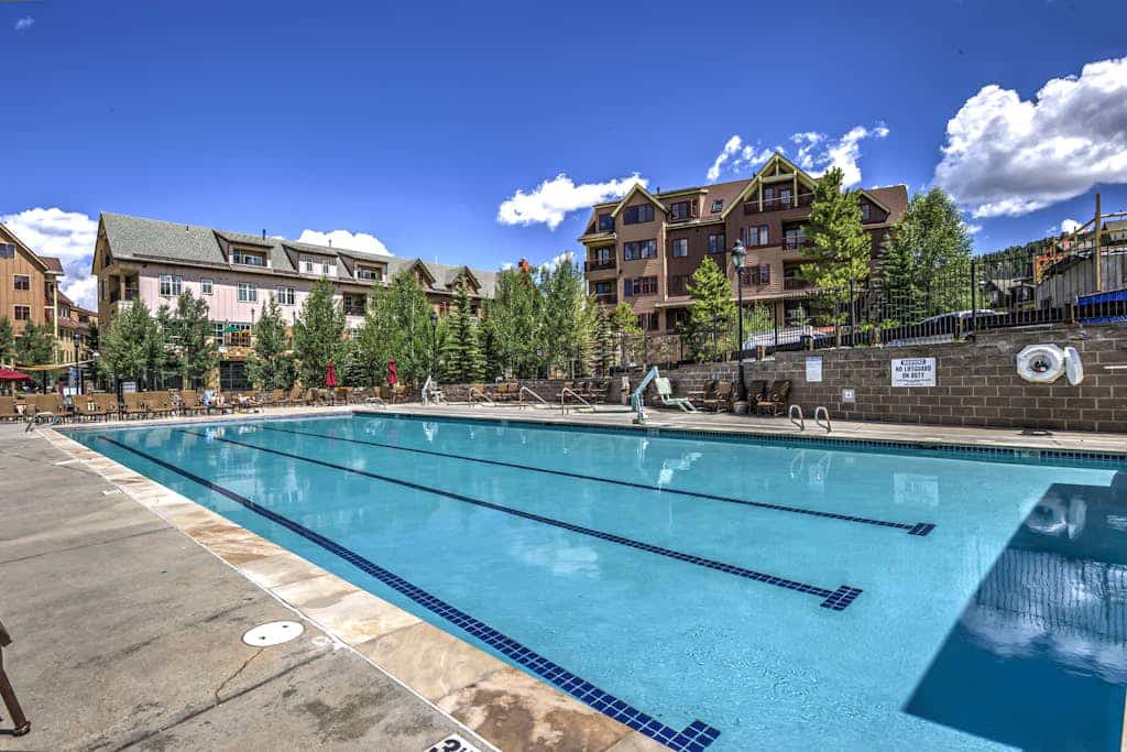 Downtown Breckenridge condo with pool & hot tubs, walk to QuickSilver Lift