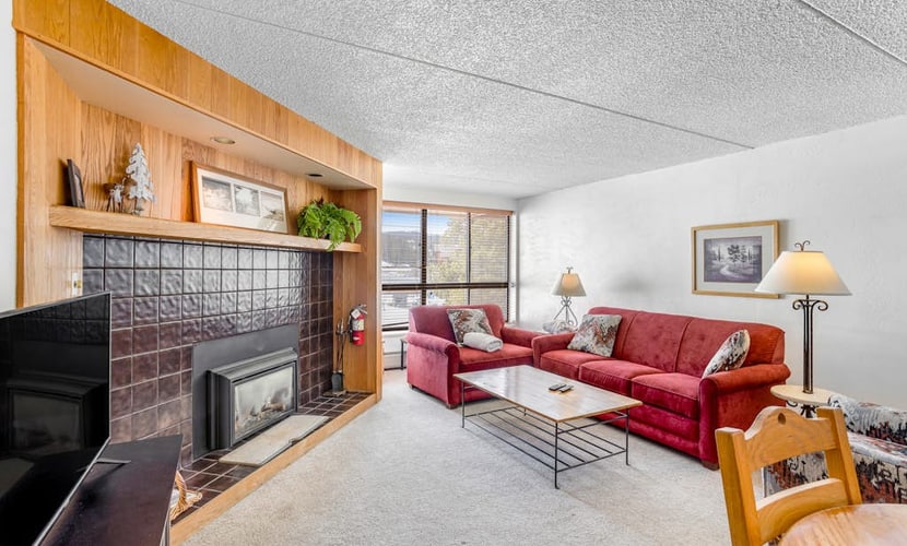 Comfortable condo with ski lift views, shared fitness room, gas fireplace, & W/D