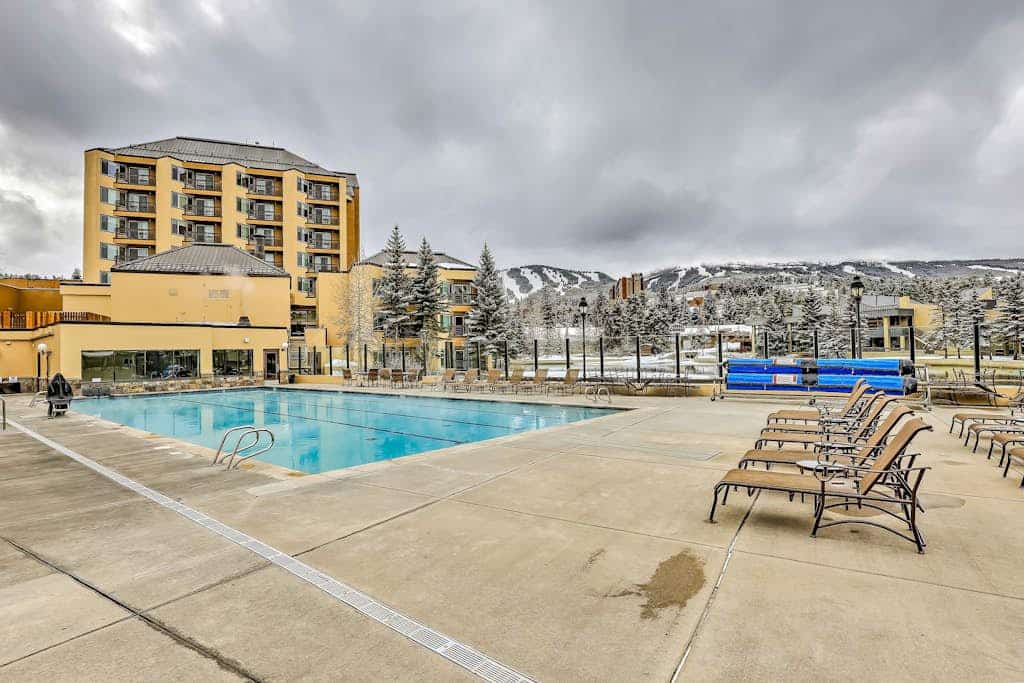 Ski-view condo near Quicksilver lift with heated pool, hot tubs, fireplace, gym