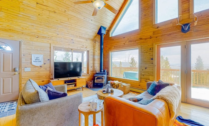 Spacious dog-friendly cabin with fireplace, mountain view, washer/dryer, & WiFi