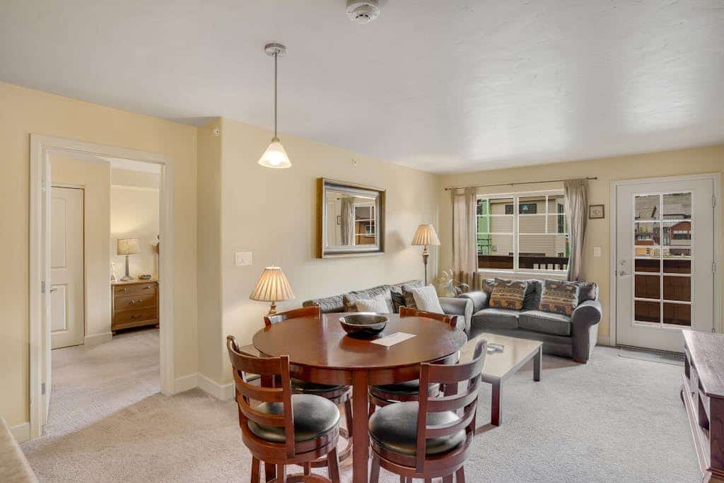 Mountain-view condo with pool, hot tub, gym, private gondola, game room, firepit