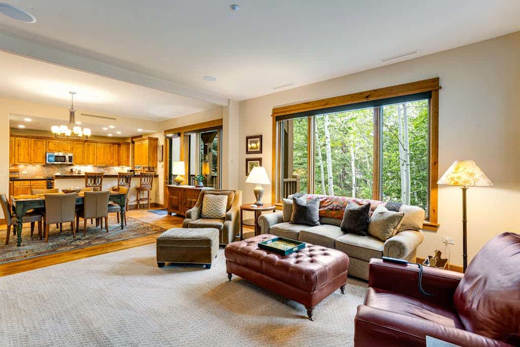 Second-floor retreat near the slopes with grill, fireplace, pool, & hot tub