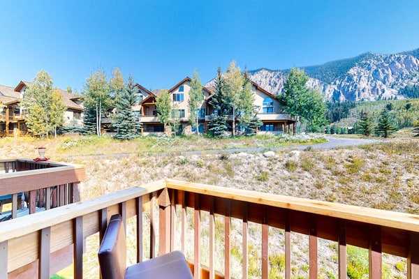 Mountain-view condo with hot tub - drive minutes to slopes & trails
