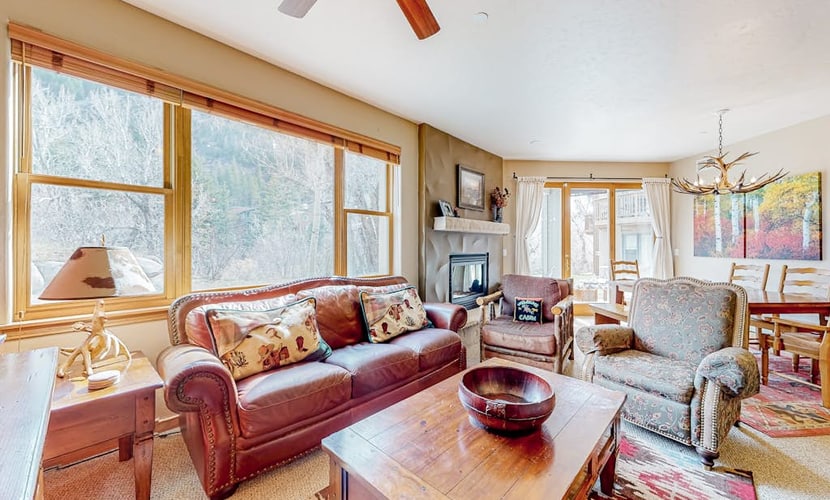 Mountainside condo with ski, hot tub access - grill, walk-out patio, & fireplace