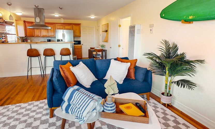 Ocean-view home in great location with backyard deck, grill, streaming, & W/D