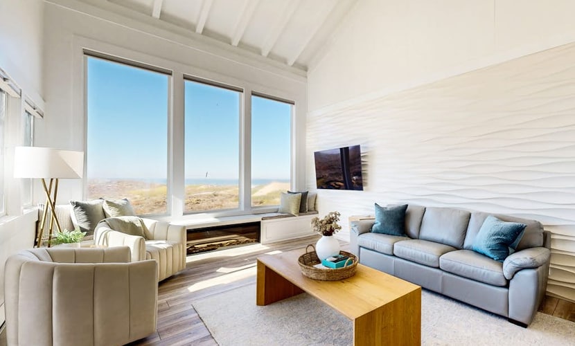 Beachfront home with heated pool, hot tub, sports courts, amazing views, & WFH