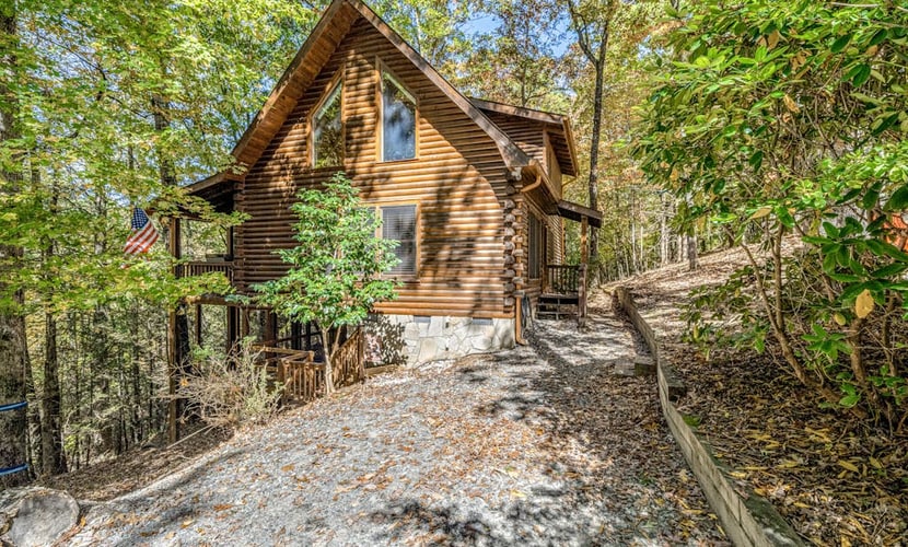 Dog-friendly 1 BR + Loft cabin with deck, hot tub, firepit, fireplace, W/D, & AC