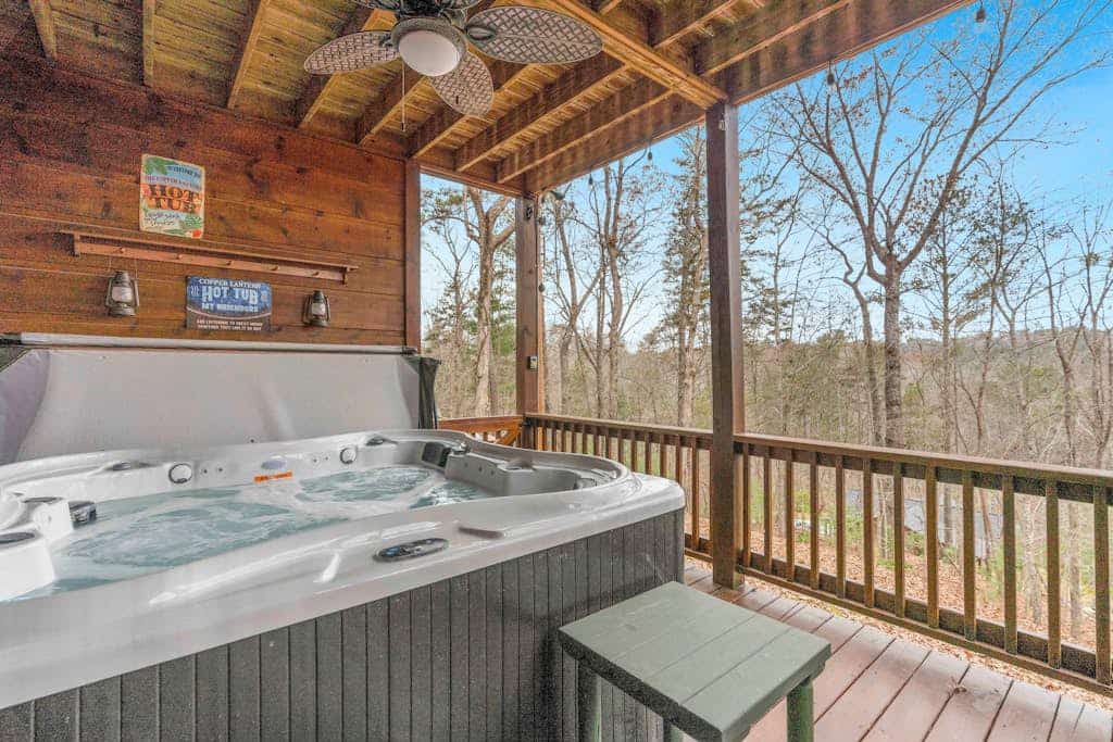 Cabin at Coosawattee River Resort with private hot tub, pool & river access