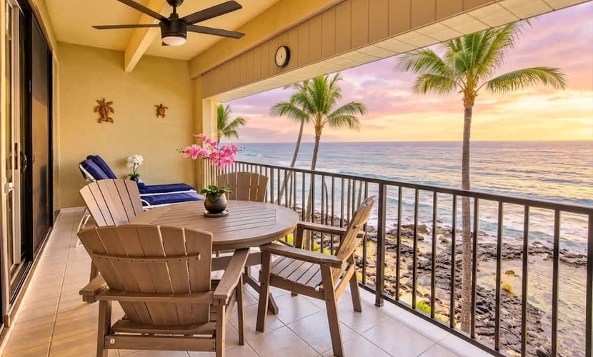 Oceanfront condo with lanai, full water view, hot tub & pool. 1 bedroom, 2 bathrooms unit that sleeps 4 with queen-sized sofa bed.