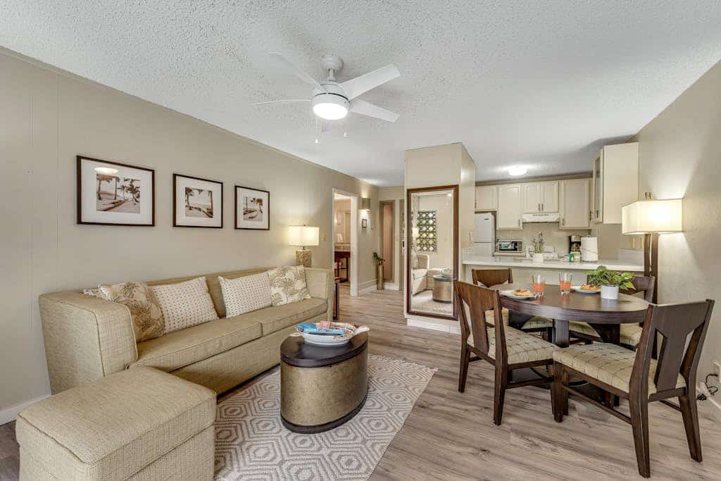 Ground-floor getaway w/ a furnished patio, shared pools, grills, & shuffleboard