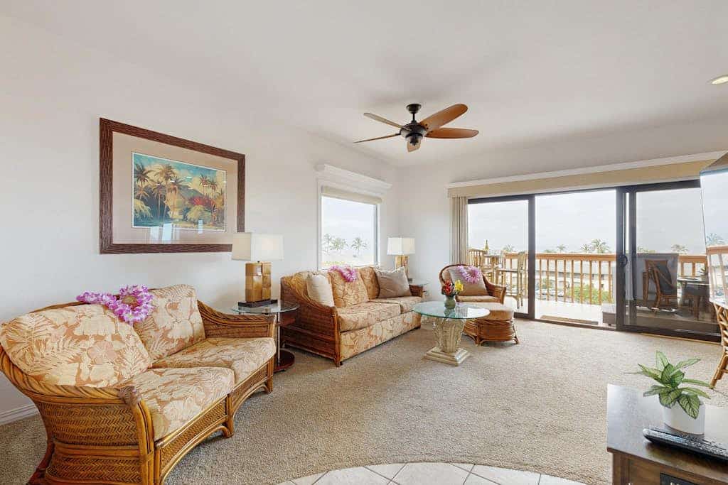 Condo with expansive ocean views from the kitchen, lanai & primary suite