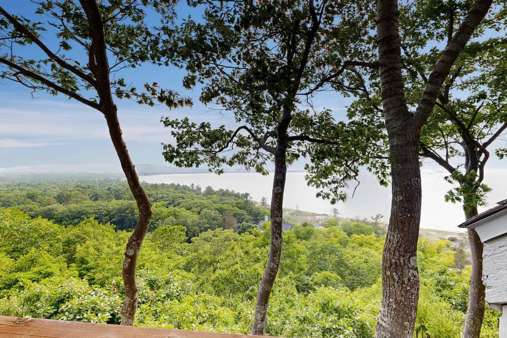 Condo in Glen Arbor with Lake Michigan sunset views, fireplace, deck, washer & dryer