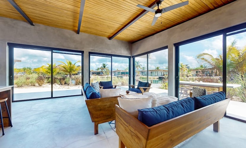 Relaxing lagoonfront villa with private pool, dock, café & on-site spa