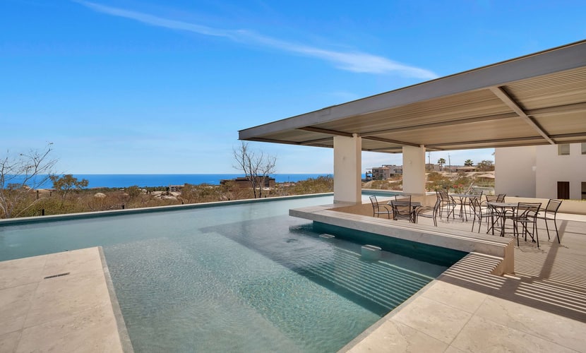 Enjoy this two-bedroom condo, thoughtfully designed with amazing ocean views
• One king-size bed and two single size beds
• Pool with parcial ocean views and sun loungers
• Private balcony with outdoor furniture
• Business center
• Fitness center
• Fifteen minutes driving to Cabo San Lucas downtown
• Convenience stores nearby
• Fully equipped kitchen, smart TV, and AC
• 24/7 security and controlled access