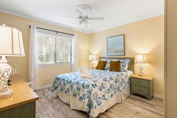 Enjoy a relaxing Hilton Head Island getaway in this comfortable two-bedroom villa at Hilton Head Island Beach and Tennis Resort. Located on the first floor of Building B, this villa features a private furnished balcony with lagoon views, a full kitchen, two full bathrooms, and accommodations for up to six guests. Spend your days at the beach, lounging by the oceanfront pool, or enjoying the resort's tennis courts, pickleball, dining, and family-friendly amenities.