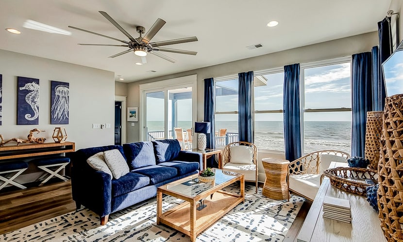 Beachfront stilted home with ocean views, beach deck, WiFi, central AC & W/D