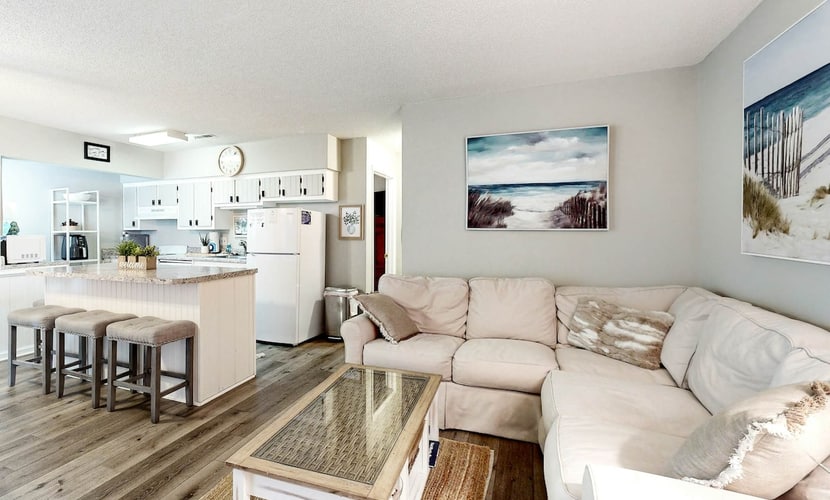 Dog-friendly condo with ocean views, large deck, washer/dryer & central AC