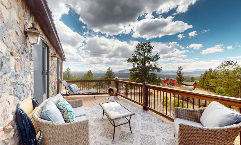 Escape to Peak View Vista, a secluded 3-bedroom mountain cabin in Florissant, Colorado. Perched on five private acres, this retreat offers breathtaking 360-degree views of Pikes Peak and stunning sunrise vistas. Perfect for families, our home features an inviting family room, a fun-filled kids room, and a wet bar. Located minutes from the Florissant Fossil Beds and Eleven Mile State Park, it is the ultimate base for fly fishing, hiking, and exploring the Colorado Wolf and Wildlife Center in total comfort.