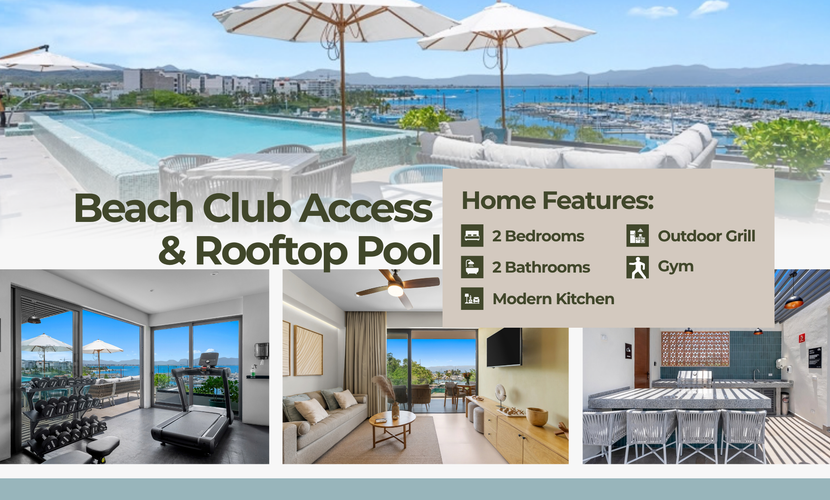 Marina View Condo w/ Rooftop Pool, Gym & Beach Club – La Cruz, sleeps 6