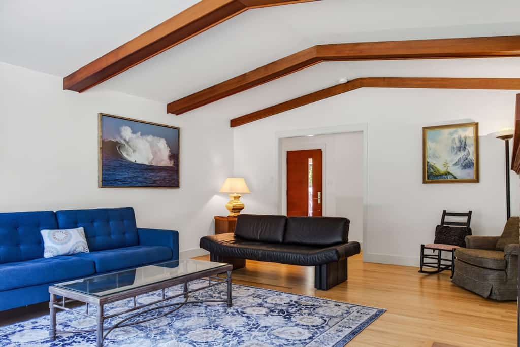 Named for Sebastopol's hometown apple, The Gravenstein is a newly renovated single-story retreat tucked into a serene redwood grove with its own small orchard — apricot, peach, cherry, plum, and apple trees you're welcome to sample in season. Soak in the brand-new 7-foot hot tub, roast s'mores at the stone fire pit ringed by Adirondack chairs, then rack a game on the new pool table at the game-room bar. Sleeps 6 in two bedrooms plus a den, about 10 minutes from The Barlow's tasting rooms.