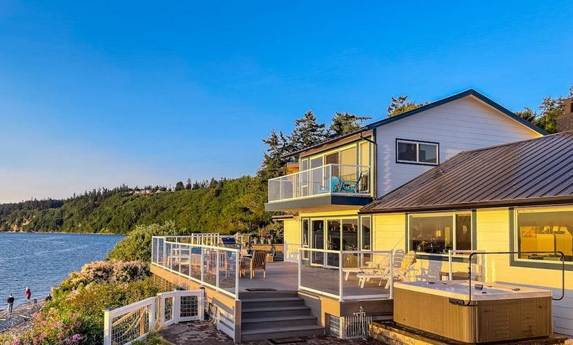 Waterfront paradise with private beach, hot tub, & sound views - dogs OK