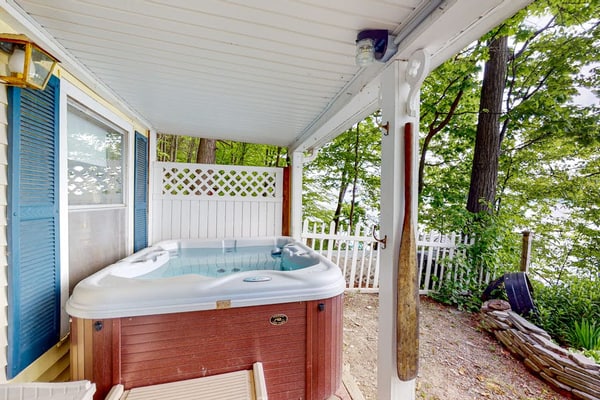 Lakefront home with private hot tub, dock, boat lift & firepit - 2 dogs welcome