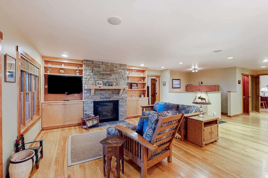 Dog-friendly home near Lake George with deck, grill, media room, fireplace, W/D