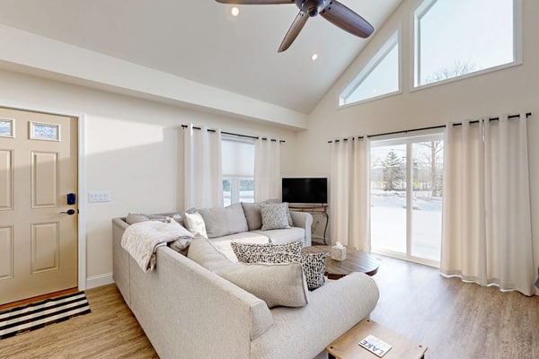 Dog-friendly house w/ shared sandy beach, lake views, bbq, patio, firepit, a/c