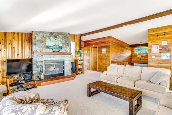 Private ocean view escape with large deck, WiFi, & wood-burning fireplace