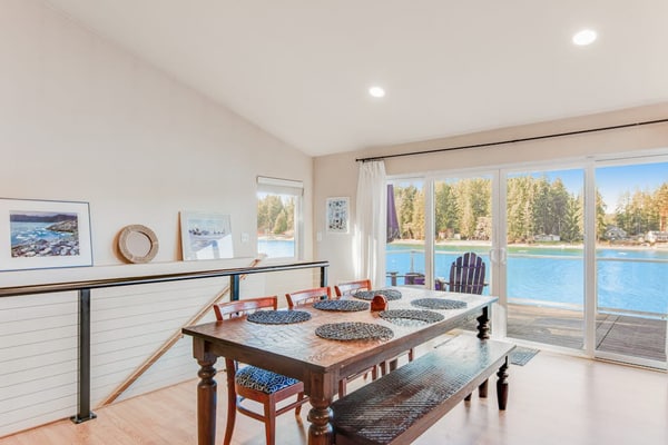 Waterfront, dog-friendly home with private beach, amazing deck & harbor view