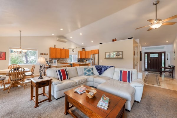 Spacious waterfront home with hot tub, large decks, kayaks, and beach access