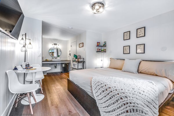 Mountain-view ground-floor studio with fast WiFi - dog-friendly