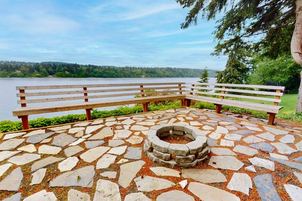 Waterfront home with hot tub, deck pool table and firepit