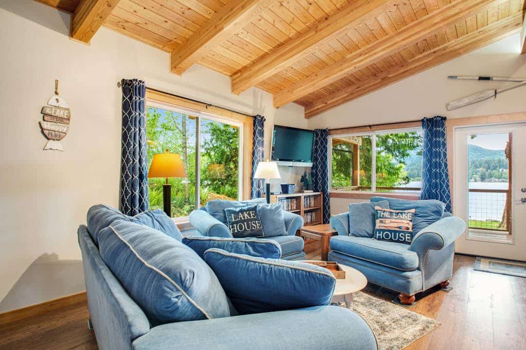 Waterfront home on Lake Whatcom with private dock, beach, firepit & woodstove