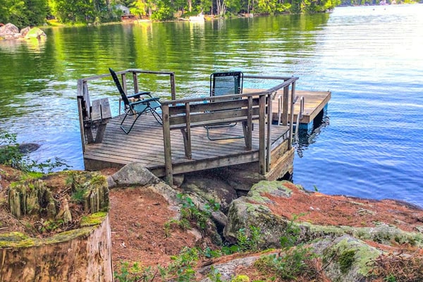 Chalet-style lakefront home with private dock, beach, kayak, canoe & epic view