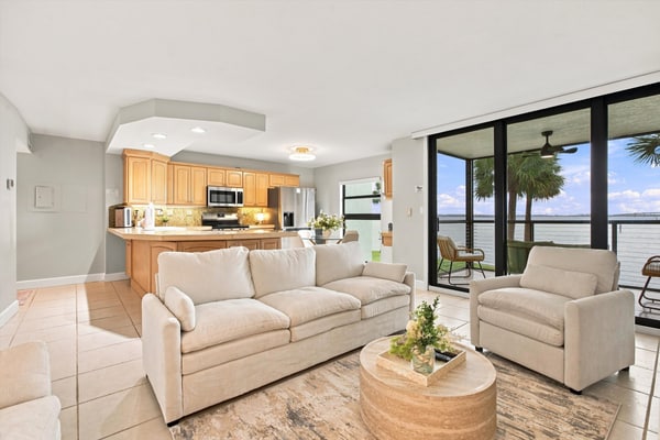 Enjoy the Marco Island setting at Heaven on the Bay, where a waterview balcony pairs with resort-style amenities including two shared pools and hot tubs. This single-level home accommodates up to four guests with two queen beds, while a pickleball court, shared grill, and nearby ocean access add more ways to enjoy your stay.