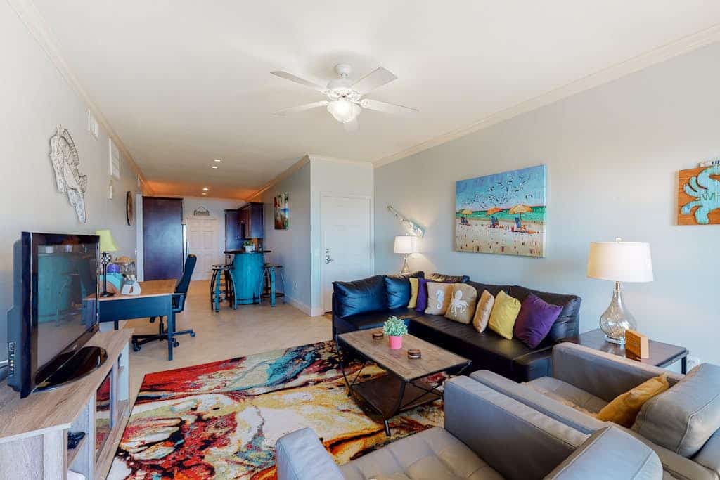 Gulf view condo with pools, fitness center, private patio, & beach access
