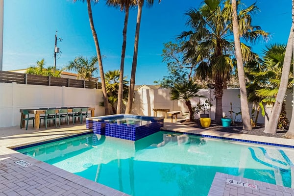 Two-story beach house with private heated pool, hot tub, BBQ, close to the beach