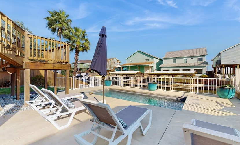 Waterfront home with private pool & dock - outdoor patio with a view