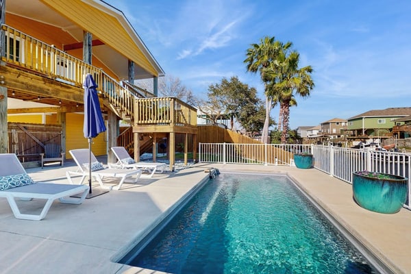 Waterfront home with private pool & dock - outdoor patio with a view