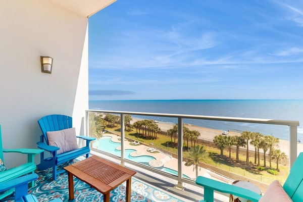 Beachfront condo with beach access, game room, gym, pools, theater room, balcony