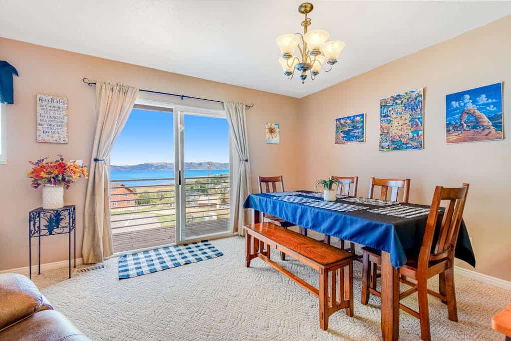 Three-story condo with stunning Bear Lake view, 3 decks, pool & tennis courts