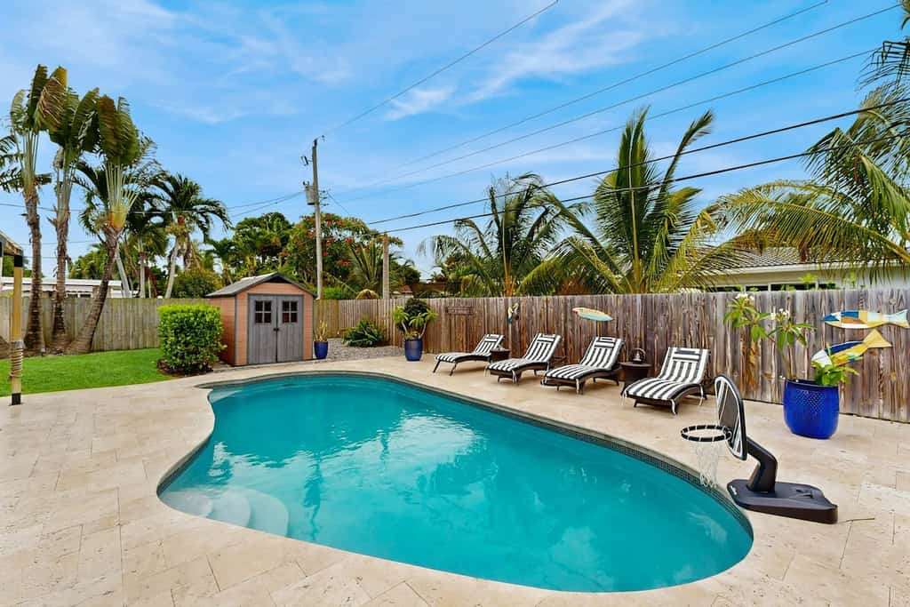 Inviting villa with heated saltwater pool & tropical backyard oasis