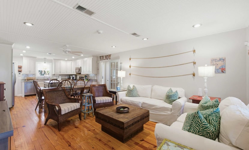 Edisto Beach Getaway is a charming 4-bedroom, 2-bath classic beach cottage tucked away on a quiet, tree-lined street just a short walk from the ocean. Sleeping up to 10 guests, this cozy retreat combines timeless coastal charm with modern comforts, making it an ideal getaway for families and groups.
Enjoy a spacious yard, ample parking for cars and boats, a relaxing screened porch, an enclosed outdoor shower, and a comfortable under-house gathering area. Inside, the open-concept living, dining, and kitchen space provides plenty of room for everyone to relax, dine, and spend quality time together.
Whether you're heading to the beach, enjoying a morning coffee on the porch, or gathering with family after a day in the sun, Edisto Escape offers the laid-back beach experience you've been looking for.