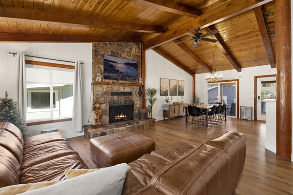 Big Bear Lake 2BR Cabin | Hot Tub, Arcade Game Room, Fire Pit & Covered Deck