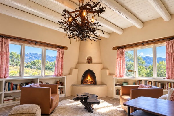 Welcome to El Nido, a professionally designed three-bedroom retreat in peaceful El Prado, set between the town of Taos and Taos Ski Valley and about two miles from Arroyo Seco. Soak in the private hot tub under the high-desert sky, warm up by a kiva fireplace, and take in sweeping mountain views framed by nearly every window. With two king bedrooms, a queen bedroom, a full kitchen, and a covered portal made for lingering, El Nido is a relaxed, authentically Southwestern basecamp for skiing, hiking, galleries, and northern New Mexico adventures.