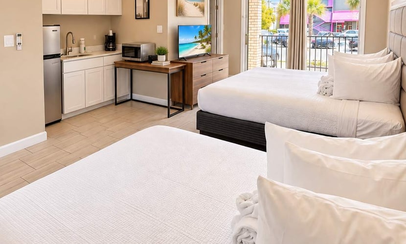 Wake up in vacation mode at Beach Dreams at 300 Tenth, Unit 110, where sunny beach days and the best of Myrtle Beach are just moments away. This inviting studio combines comfort, convenience, and coastal charm, complete with a private balcony where you can step outside, enjoy the fresh air, and ease into the relaxed pace of your Myrtle Beach getaway.
Perfect for up to four guests, the studio features two comfortable queen beds and a full kitchen, giving you the freedom to enjoy everything from a quick breakfast before heading to the beach to a relaxed meal after a day of exploring.
Spend your mornings enjoying the nearby shoreline, soak up the Carolina sunshine, cool off with a refreshing swim in the resortâs outdoor pool, or simply unwind on your private balcony. When youâre ready to explore, Myrtle Beachâs popular dining, shopping, golf, entertainment, and family-friendly attractions are all within easy reach.
Whether youâre planning a couples getaway, a family beach vacation, or a fun trip with friends, Beach Dreams offers a welcoming retreat with the space, amenities, and coastal location you need for a memorable Myrtle Beach stay.