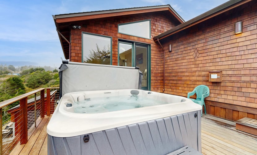 This stunning custom home was built to take full advantage of its ridge-top views of the Albion River and Pacific Ocean. The great room, primary bedroom and secondary bedroom all feature spectacular views of the ocean and the Albion River Bridge, the largest wood trestle bridge remaining in California.
With Starlink Wi-Fi, the home is also well suited for remote work. It is an ideal retreat for families and groups, with a spacious open great room featuring a sectional, sofa and two corner chairs positioned for enjoying beautiful coastal sunsets.
The dining table seats 8+, with three additional counter stools off the spacious, fully equipped kitchen. Guests regularly remark on how well stocked the kitchen is for family cooking and holiday stays.
The great room also features a 50-inch flat-screen TV and Baldwin piano, with two additional televisions elsewhere in the home. For entertainment, there is a pool table, darts, board games and puzzles.
The area has recently added a Verizon tower for improved cell coverage, and the home also has a landline with unlimited long-distance calling.