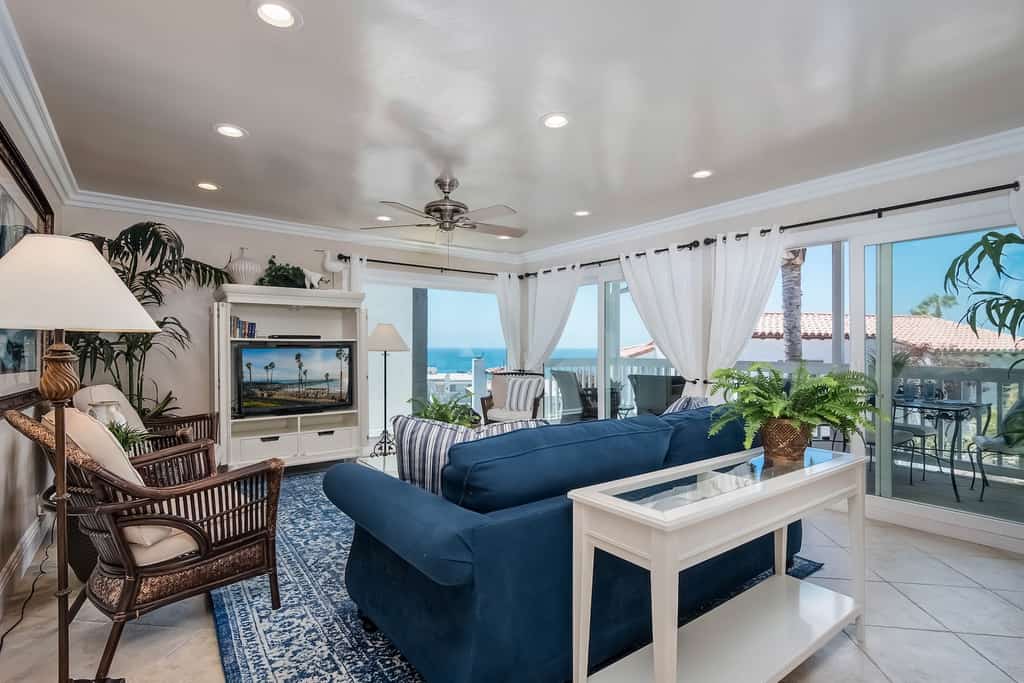 The living area of a vacation rental in San Clemente, CA