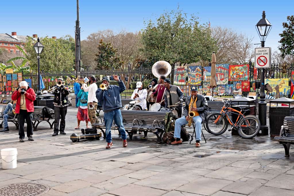 People celebrating Mardi Gras by playing music.